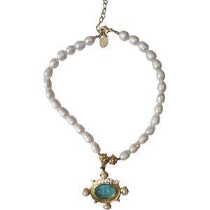 Signed SUSAN SHAW Baroque Pearl Turquoise Necklace